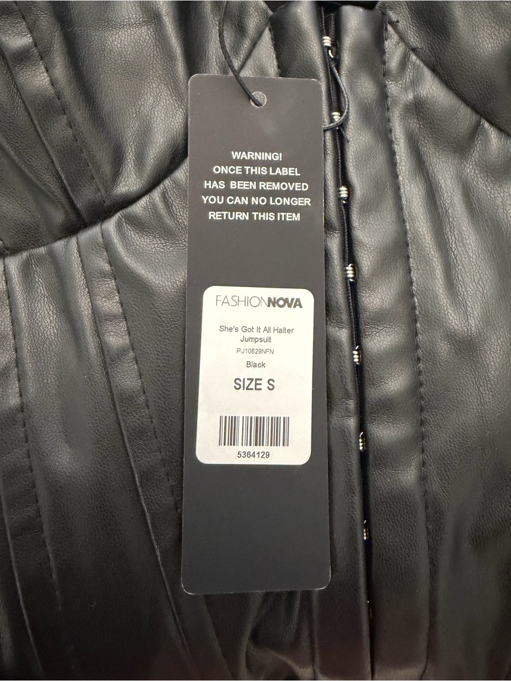 Fashion Nova Black Faux-Leather Halter Corset Jumpsuit - Picture 5 of 5